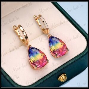 New Gold Color Changing Tourmaline Pear Drop Earrings